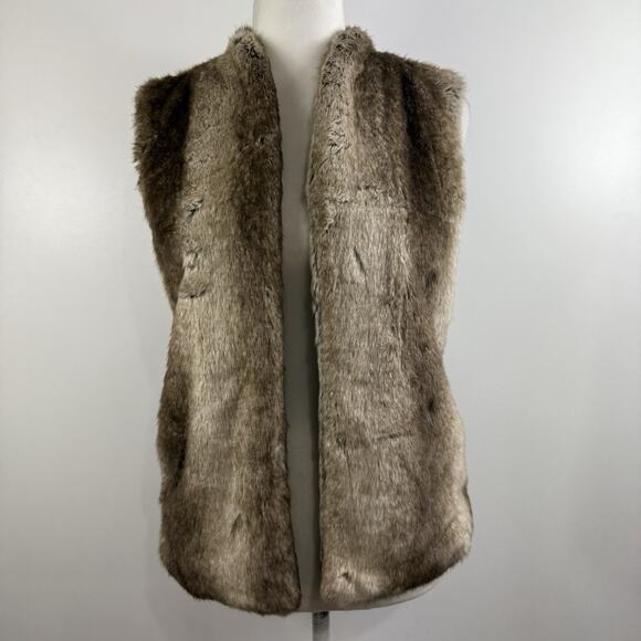 Abercrombie & Fitch Brown Faux Fur Open Front Vest Small Festival Winter Boho - Picture 1 of 10